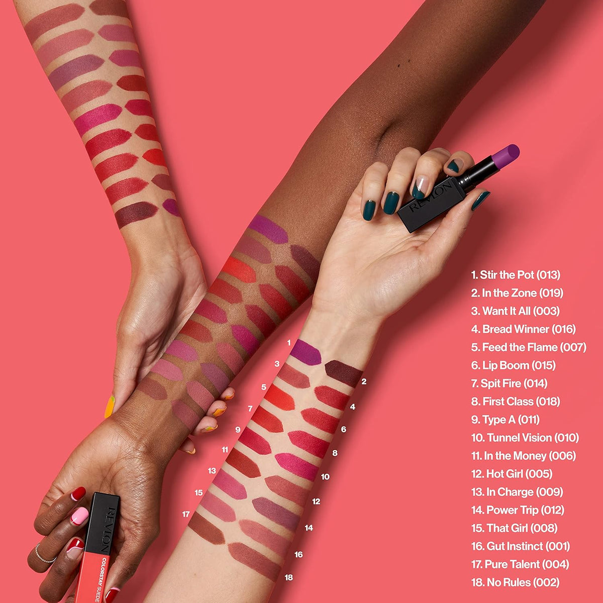 REVLON Lipstick, ColorStay Suede Ink, Built-in Primer, Infused with Vitamin E, Waterproof, Smudge-proof, Matte Color, 005 Hot Girl, 0.09 oz.