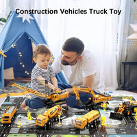 CUTE STONE Construction Vehicles Playset with Playmat