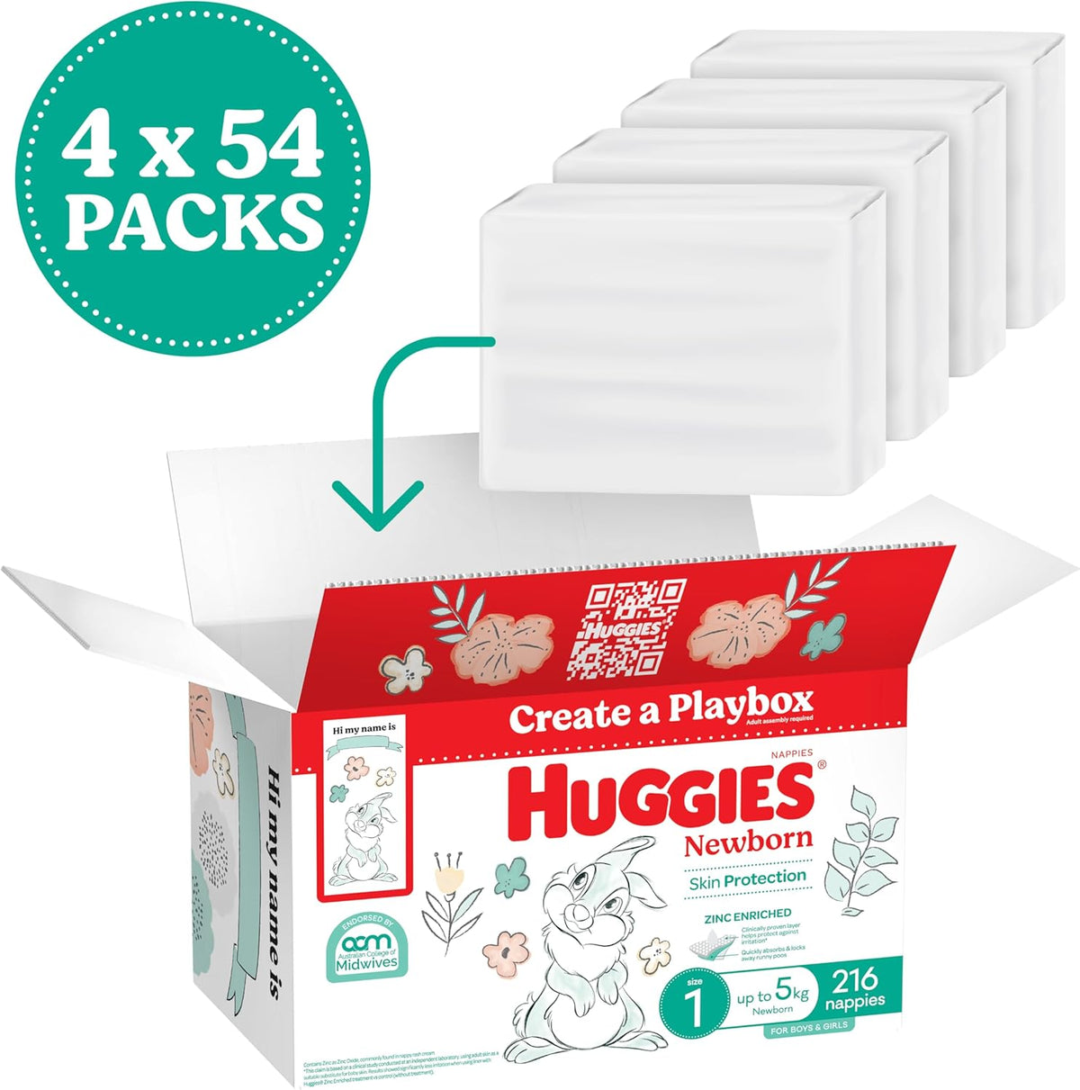 Huggies Newborn Nappies Size 1 (up to 5kg) 216 Count