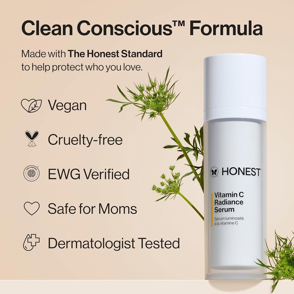 Honest Beauty Vitamin C Radiance Brightening Serum | Improves Skin Tone + Complexion | Vitamin C, Pearl, Hyaluronic Acid | EWG Verified + Cruelty Free | 1 fl oz