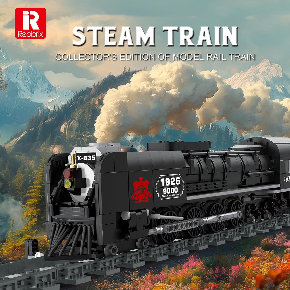 Reobrix Train Building Block Model 66801, Collectible Steam Locomotive Exhibition Set, 1546 Pieces Steam Model Railway Building Blocks, Gift Set for Boys from 14 Years and Adults