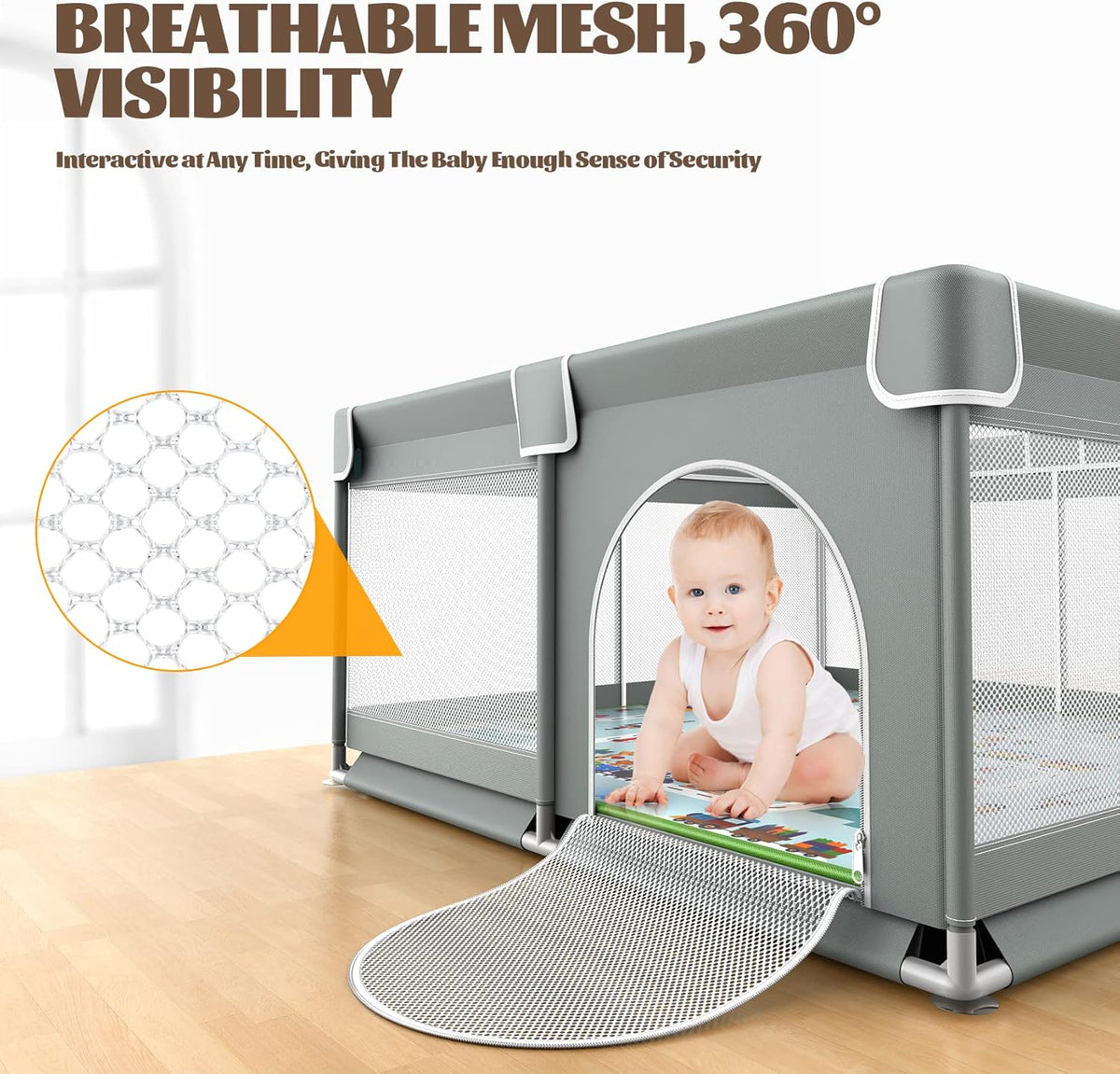 Baby Playpen with Mat 127cm x 127cm Playpen for Babies and Toddlers, Playard for Kids Safety Play