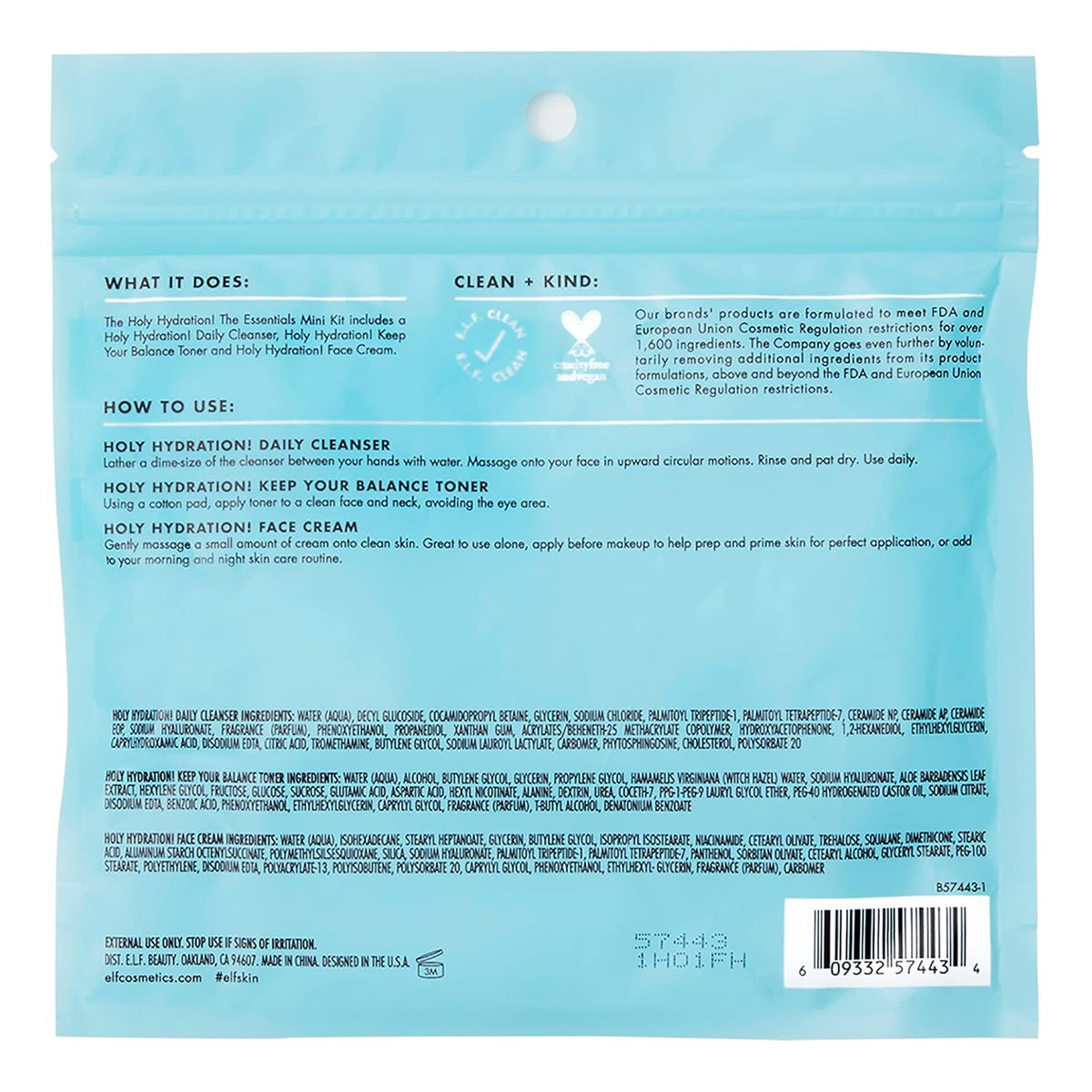 e.l.f. Skin Holy Hydration! The Essentials Mini Kit, Cleanser, Toner & Moisturizer for Hydrated