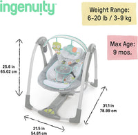 Ingenuity Swing 'n Go 5-Speed Baby Swing - Foldable, Portable, 2 Plush Toys & Sounds, 0-9 Months 6-20 lbs (Hugs & Hoots)