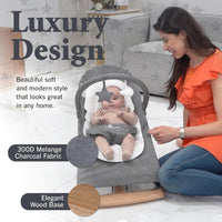 Baby Bouncer with Elegant Wood Accents, Bouncer Seat for Infants, Portable Infant Bouncer with Inner Mattress & Travel Bag