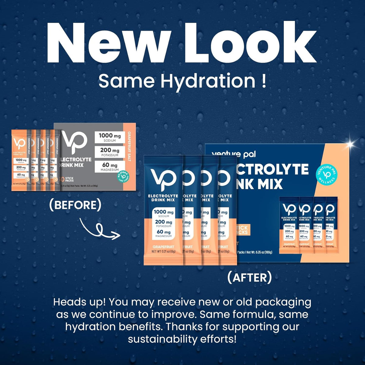 Venture Pal High Sodium Sugar Free Electrolytes Powder Packet - Hydration Packets with Vitamin, Sodium & Potassium | Zero Calories | Vegan, Keto & Paleo Friendly Electrolyte Drink Mix - 30 Sticks