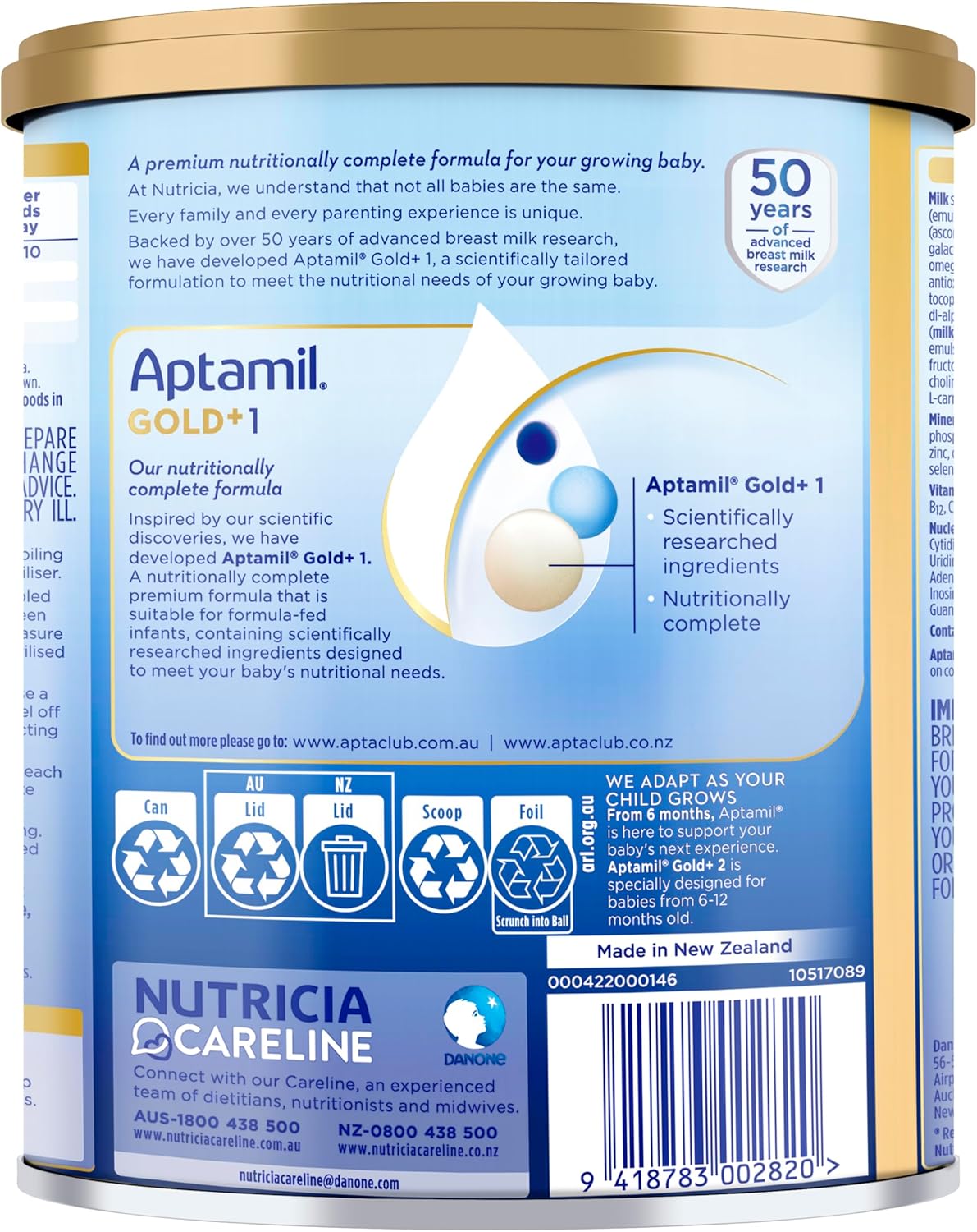 Aptamil Gold+ 1 Premium Nutritionally Complete Infant Formula,Birth to 6 Months, 900g