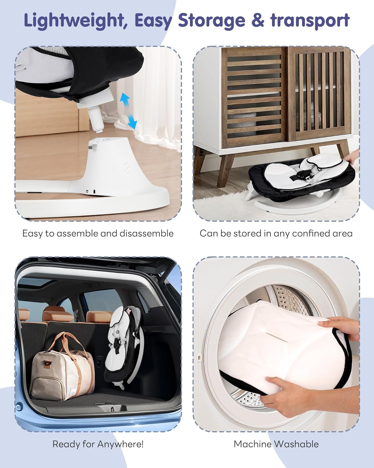 Electric Baby Swings for Infants to Toddler Baby Swing with 5-Speed 3-Seat Positions 5-Point Carabiner,with Bluetooth Music 10-Preset Melodies Removable Cushion