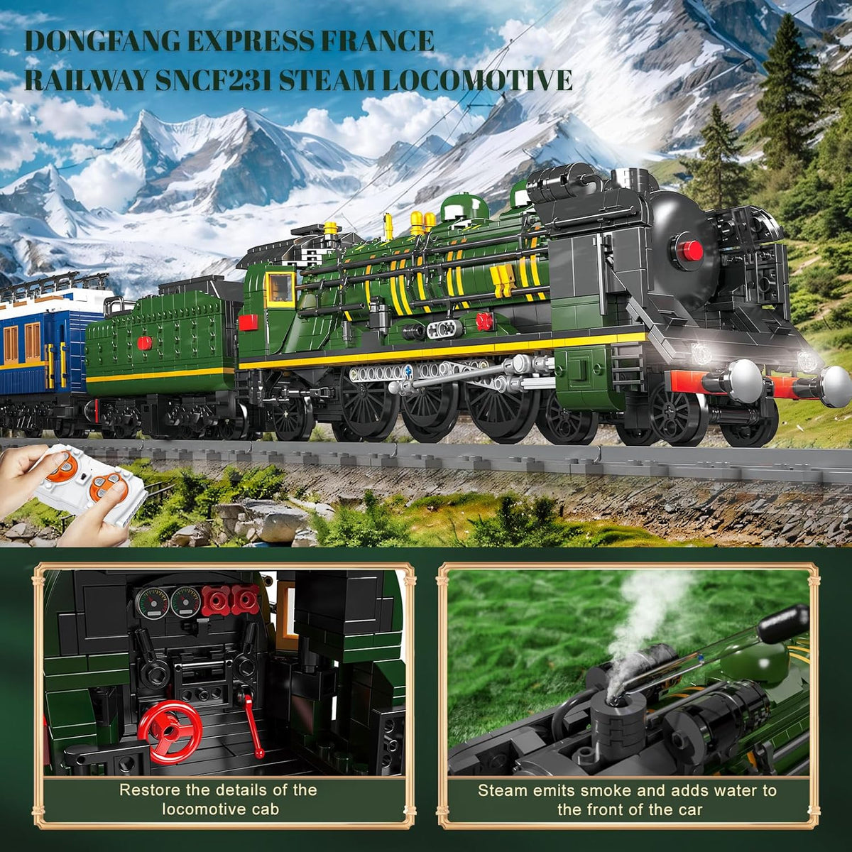 Mould King 12025 Orient Express Steam Locomotive Train Terminal Building Set,Remote Control Train Model Block Kit, STEM Toy to Build for Boys Girls Aged 8+ 3898pcs