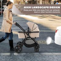 High Landscape Baby Stroller, 2 in 1 Convertible Baby Pram Jogger with Adjustable Canopy & Backrest