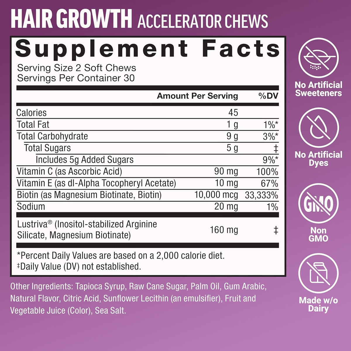 Force Factor Hair Growth Accelerator Soft Chews, Lustriva & Biotin to Promote Thicker