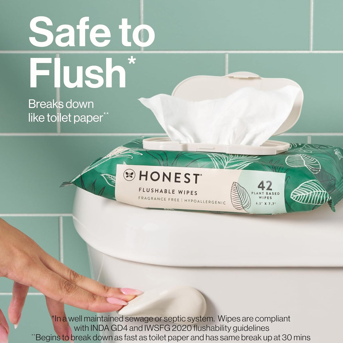 The Honest Company Flushable Wipes for Sensitive Skin | Fragrance Free, Hypoallergenic, 99% Water, Safe to Flush | Tropical Leaves, 336 Count