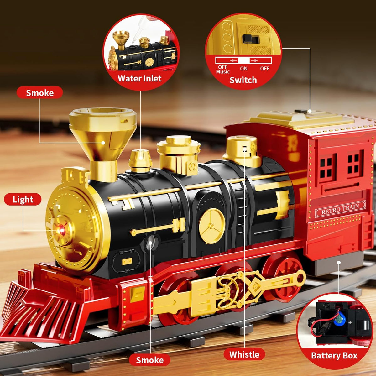 Train Set - Train Toys for Boys w/Smokes, Lights & Sound