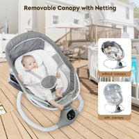 Electric Baby Swing for Infants to Toddler, Portable Swing Baby Rocker with 5 Point Harness, Grey