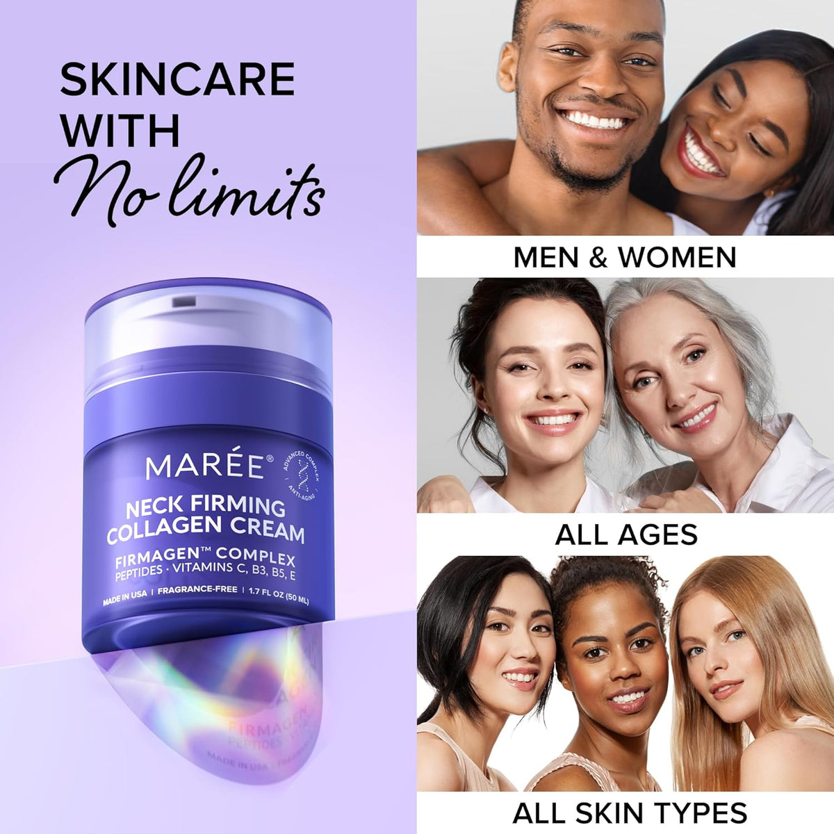 MAREE Neck Cream - Neck Creams for Tightening and Firming with Hyaluronic Acid - Face Moisturizer for Women - Skin Care Tighten and Lift - Facial Lifting - Anti Aging & Wrinkles Treatment - 1.7 fl oz