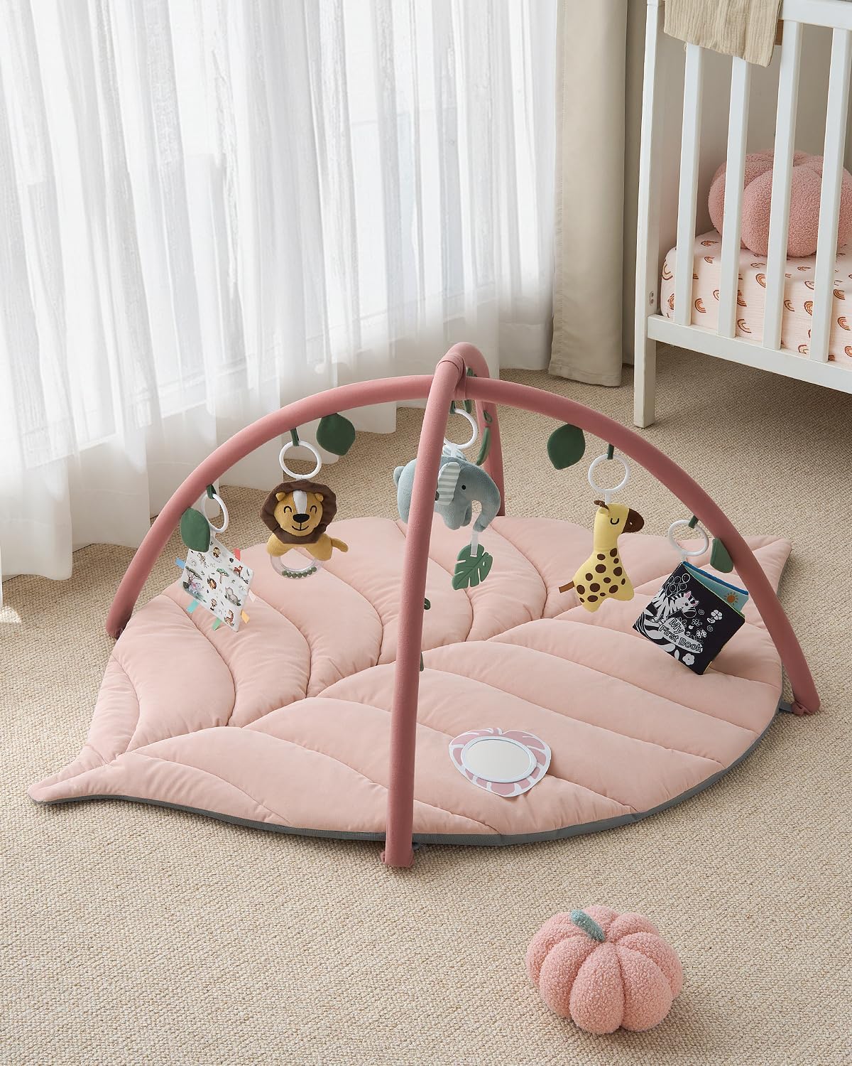 Blissful Diary Baby Play Gym & Activity Mat, Oversize Leaf Shaped Tummy Time Baby Play Mat