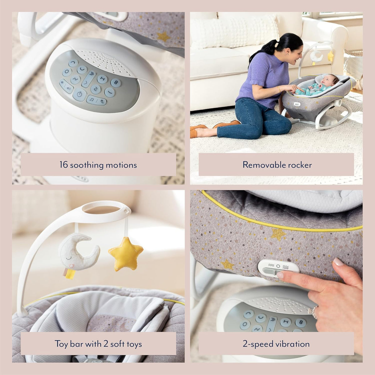 Graco All Ways Soother 2-in-1 Baby Swing and Portable Rocker (Birth to 6 Months Approx, 0-9kg), with Vibration and Adjustable Swing Speed, Stargazer