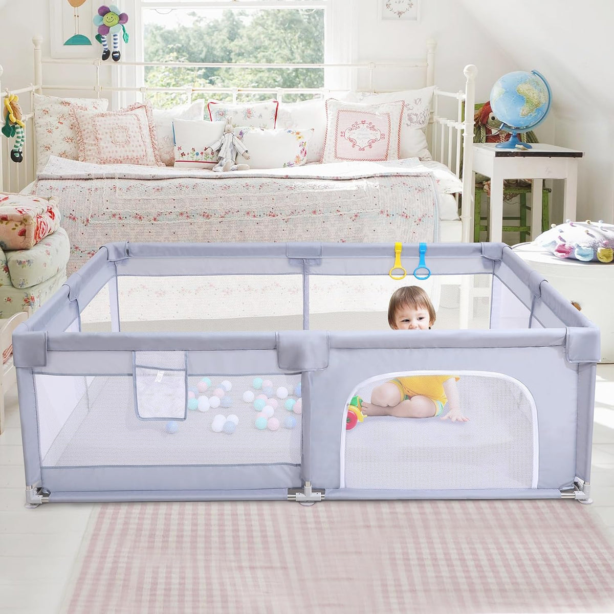Baby Playpen, Playpens for Babies, Large Playard for Toddlers (Gray, 205 * 185cm)