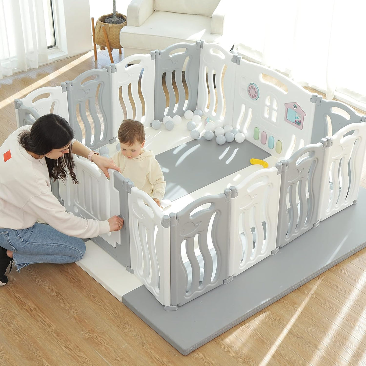 Foldable Baby playpen Baby Folding Play Pen Kids Activity Centre Safety Play Yard(Ocean Theme)