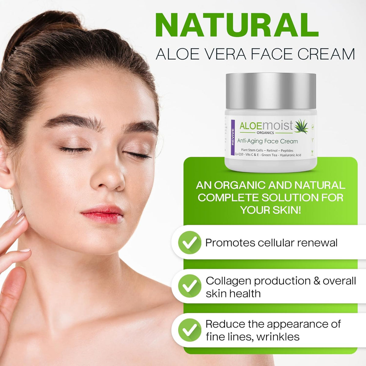 Anti Aging Retinol Cream for Face with Hyaluronic Acid, Vitamin C & E, Pure Aloe Vera Gel, Green Tea, Glycolic Acid – Retinol Eye Cream, Fine Line & Wrinkle Cream for Women & Men – 1.7 FL Oz