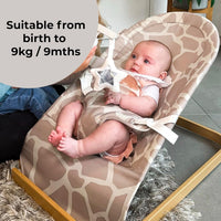 My Babiie Baby Bouncer with Toy Bar – Newborn Ergonomic Bouncer Chair, from Birth to 9 Months (9kg) - Giraffe