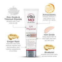 EltaMD UV Physical Tinted Sunscreen for Face, 100% Mineral Active Sunscreen