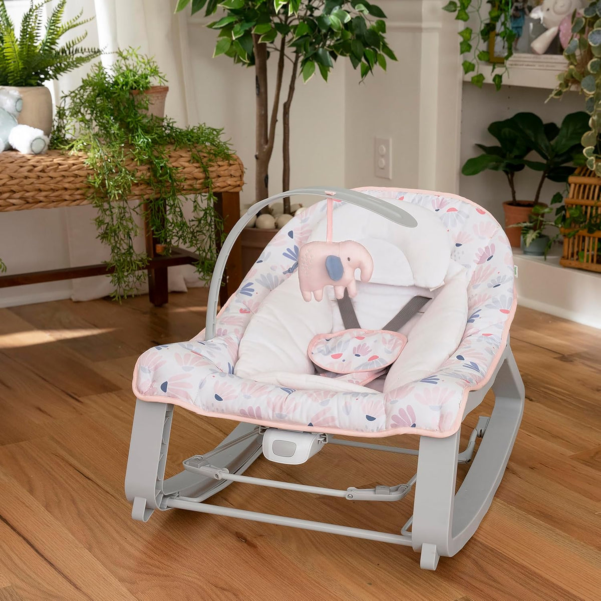 Ingenuity Keep Cozy 3-in-1 Grow with Me Vibrating Baby Bouncer Seat & Infant to Toddler Rocker, Vibrations & Toy Bar, 0-30 Months Up to 40 lbs (Pink Burst)