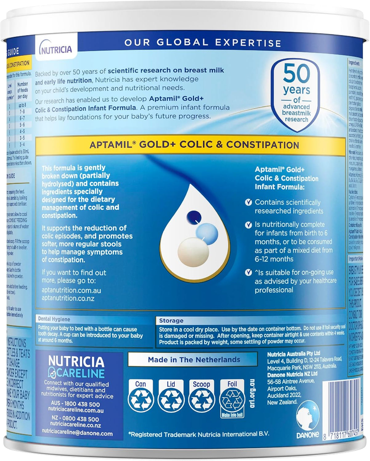 Aptamil Gold+ Colic and Constipation Baby Infant Formula, From Birth to 12 Months, 900g