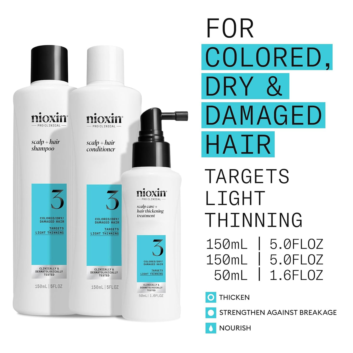 Nioxin Scalp + Hair Thickening System Kits | For Natural, Colored, & Damaged Hair with Light to Progressed Thinning | Strengthen & Boost Hair Density with Niacinamide & Biotin | 1 Month Supply
