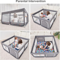 PandaEar Grey Baby Playpen, Large Playpen for Toddlers(127×127 cm)