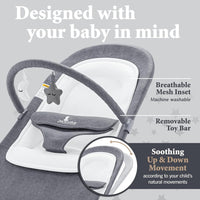 Baby Bouncer with Elegant Wood Accents, Bouncer Seat for Infants, Portable Infant Bouncer with Inner Mattress & Travel Bag