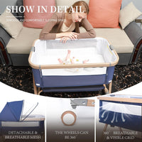3 in 1 Baby Bassinet, Bassinet Bedside Sleeper for Baby, Bedside Crib with Wheels & Storage Basket & Mosquito