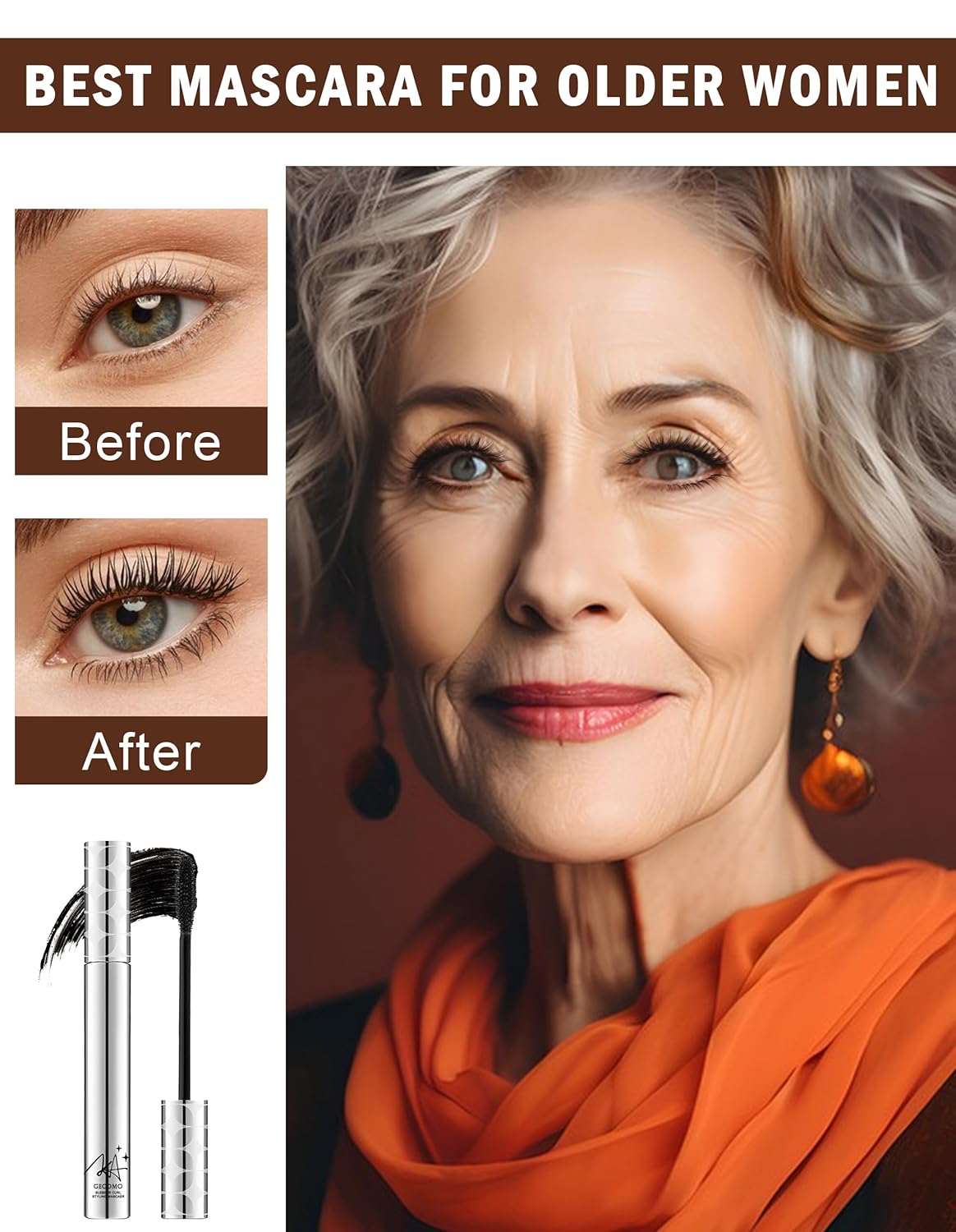 2PCS Mascara for Older Women 60 Plus and Eye Liner Pencils Makeup Set, Dark