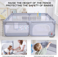 Baby Playpen, Playpens for Babies, Large Playard for Toddlers (Gray, 205 * 185cm)