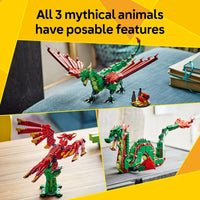 LEGO Creator 3in1 Medieval Dragon Toy for 9+ Year Old Boys & Girls, Construction Kit Rebuilds into a Sea Serpent or a Phoenix Animal Figure, Creative Kids Toy Building Set 31161
