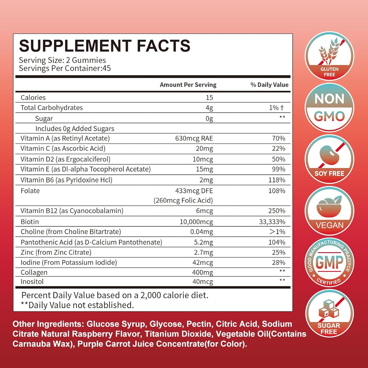 Hair Skin and Nails Gummies, 10000mcg Biotin Collagen Gummies for Women & Men, 90 Gummies