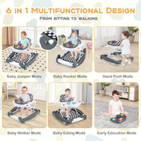 BABY JOY 6 in 1 Baby Walker, Anti-Rollover Toddler Walker & Activity Center w/Adjustable Height, Removable Music Tray & Padded Seat, Foldable Baby Standing Toys w/Wheels for 7-14 Months (Grey)
