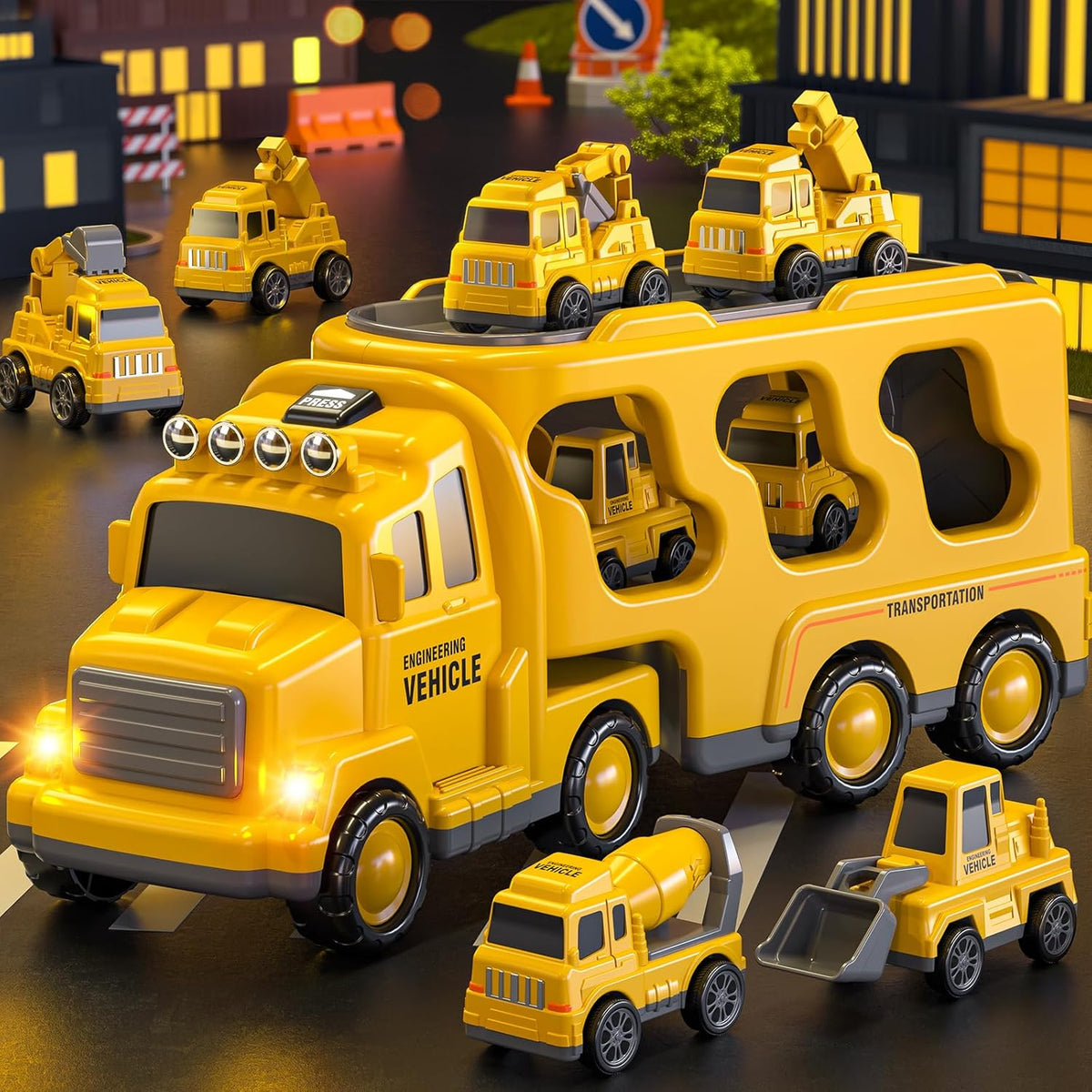 5-in-1 Construction Truck for 3-9 Year Old Boys and Girls - Friction Power Vehicle