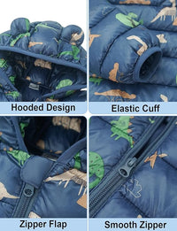 KEOYA Unisex Babies Puffer Jacket Kids Winter Thicken Warm Hooded Coat Lightweight Cartoon Windproof Waterproof Jacket 0-4 Years