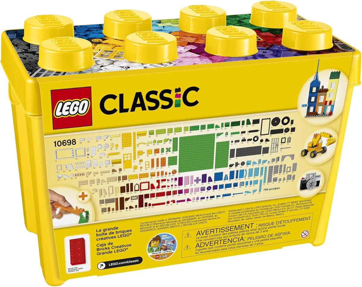 LEGO Classic Large Creative Brick Storage Box Set, Colourful Building Toy for 4+ Year Old Boys and Girls, Construction Kit with Doors, Windows, Car Wheels, and Green Baseplate, Kids Toy 10698