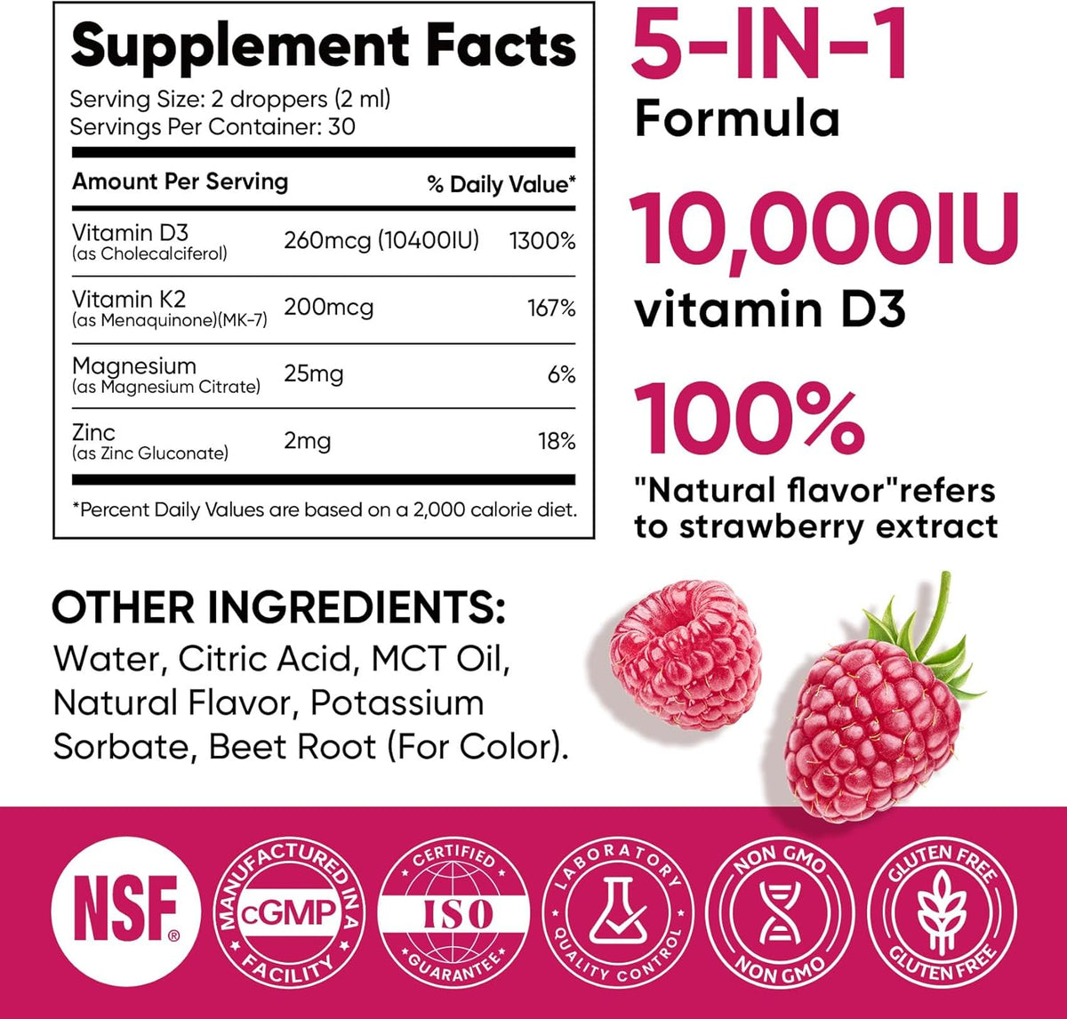 Venture Pal 5-in-1 Vitamin D3 10000 IU & K2 as MK-7 200mcg with Magnesium, MCT Oil, Zinc, Sugar-Free Vitamin D Liquid |Maximum Absorption for Bone, Mood & Immune Health - 2 FL OZ, 60 Days