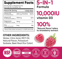 Venture Pal 5-in-1 Vitamin D3 10000 IU & K2 as MK-7 200mcg with Magnesium, MCT Oil, Zinc, Sugar-Free Vitamin D Liquid |Maximum Absorption for Bone, Mood & Immune Health - 2 FL OZ, 60 Days