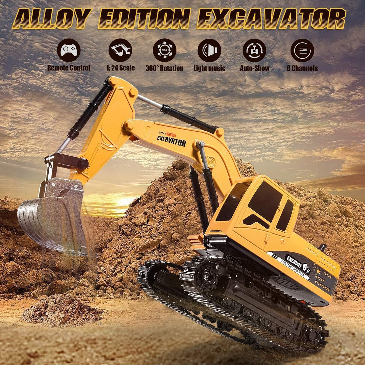 Remote Control Excavator Hydraulic Truck. 6 Channel Full Functional Rechargeable RC Toy