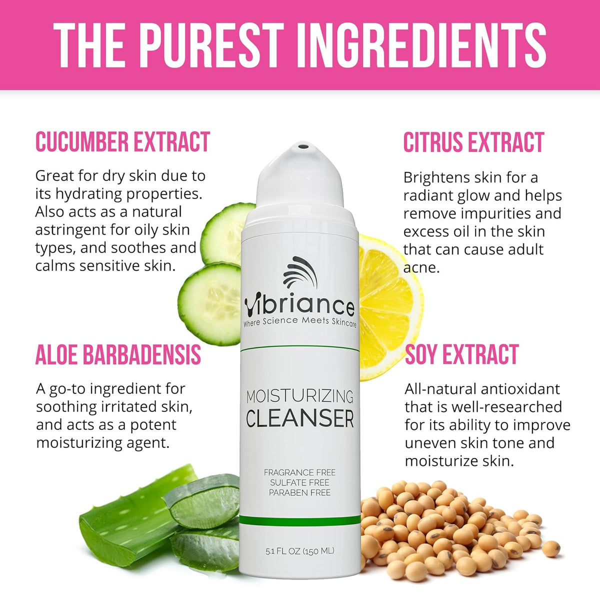 Vibriance Moisturizing Face Cleanser, 5.1 fl oz - Ultra-Hydrating Facial Wash for Women, Normal to Dry Skin - Sulfate and Paraben-Free - Removes Makeup, Impurities