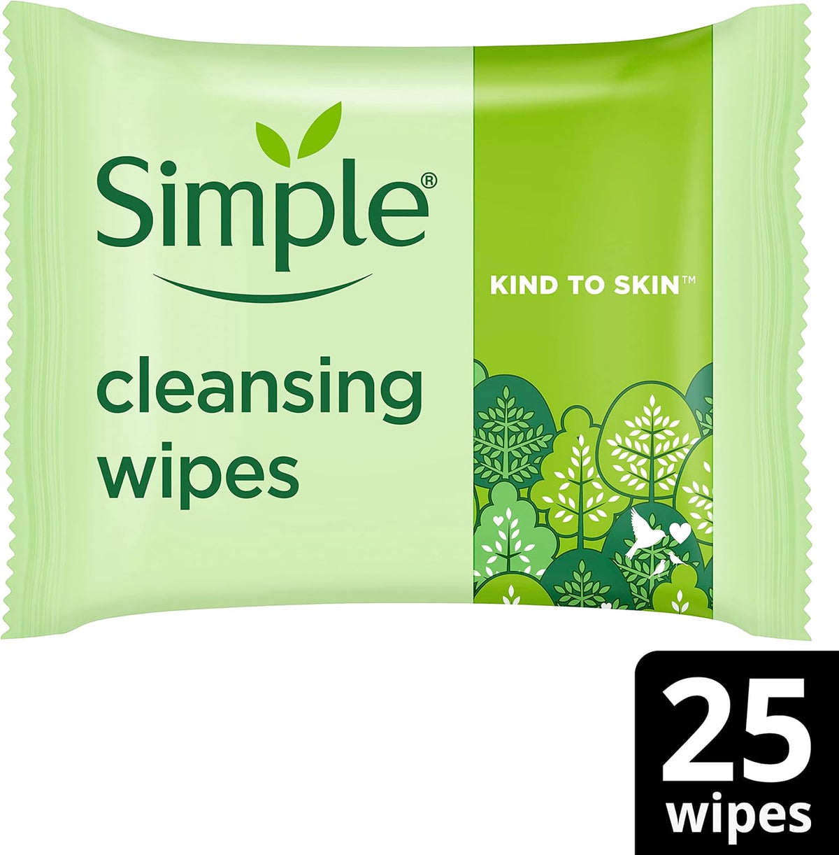 Simple, Kind to Skin, Biodegradable Cleansing Wipes with Vitamin B5, Vitamin E and Pro Amino Acids, 25 Pack