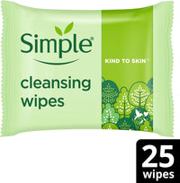 Simple, Kind to Skin, Biodegradable Cleansing Wipes with Vitamin B5, Vitamin E and Pro Amino Acids, 25 Pack