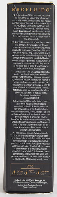 REVLON PROFESSIONAL Orofluido Argan Oil Elixir, 100 ml, Nourishing Leave in Hair Care with Argan Oil, Smoothing Hair Oil for Smooth, Shiny Hair, with Anti Frizz, Vegan