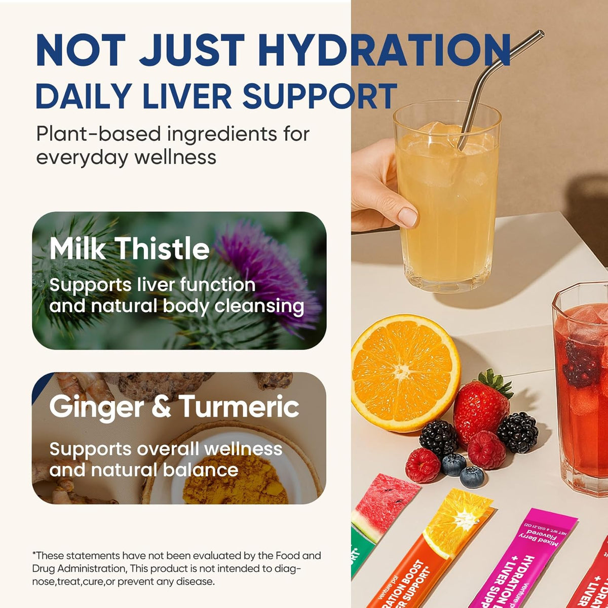 Venture Pal Hydration Packets + Liver Support- Liquid Daily IV Electrolyte Powder Packets with 7 Electrolytes & 5 Vitamins, Milk Thistle + L-Theanine | Sugar-Free | Keto Friendly | Vegan, 16 Sticks
