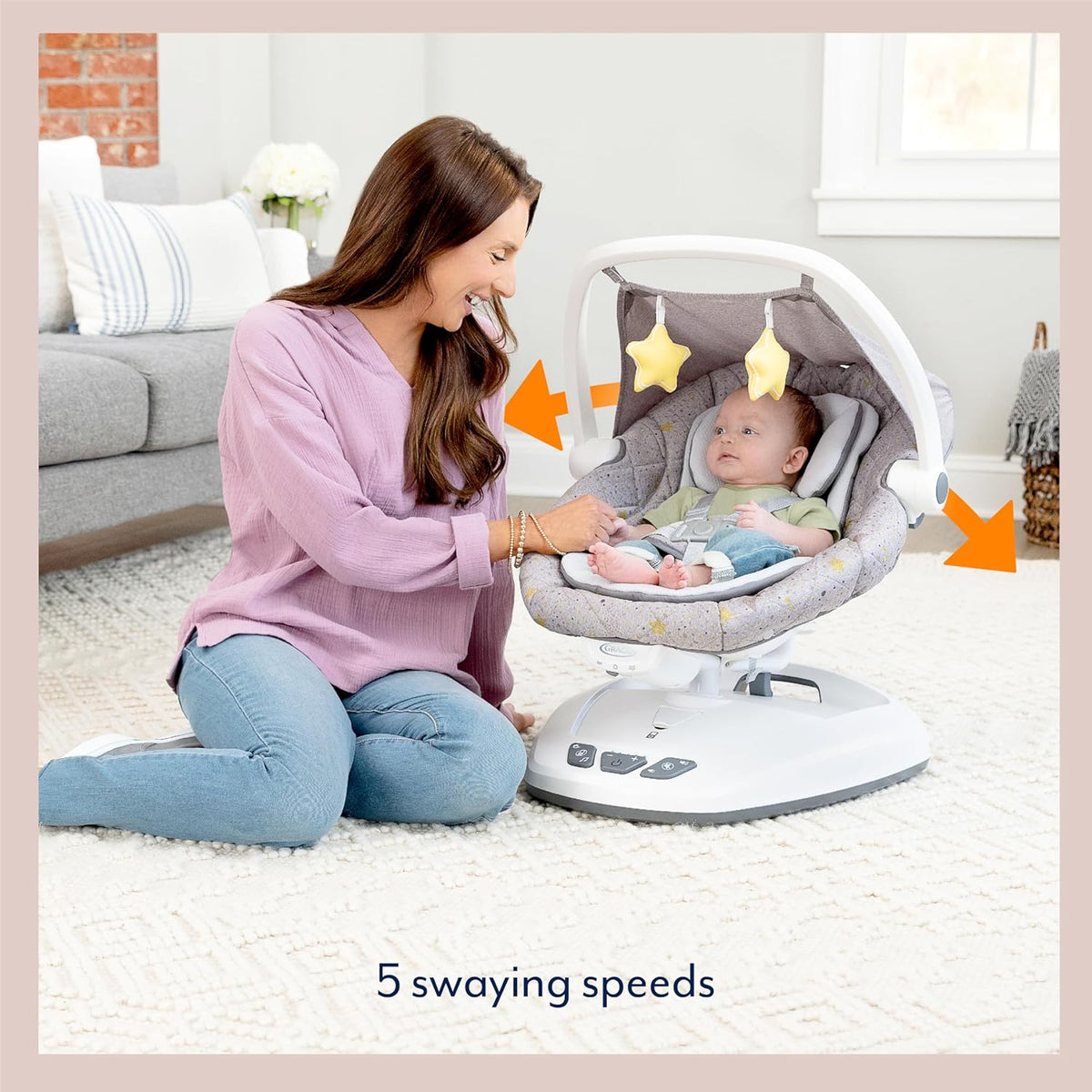Graco Move with Me Soother with 5 swaying speeds, music, 2 recline positions, 2 vibration settings and folds up for storage. Suitable from birth to approx. 6 months (0-9kgs), Little Adventures