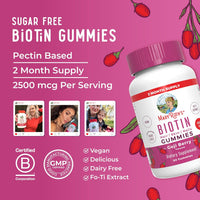 MaryRuth Organics Biotin Gummies | Sugar Free | Vegan | Non-GMO | 2,500 mcg Biotin | 60 Count -USA Made